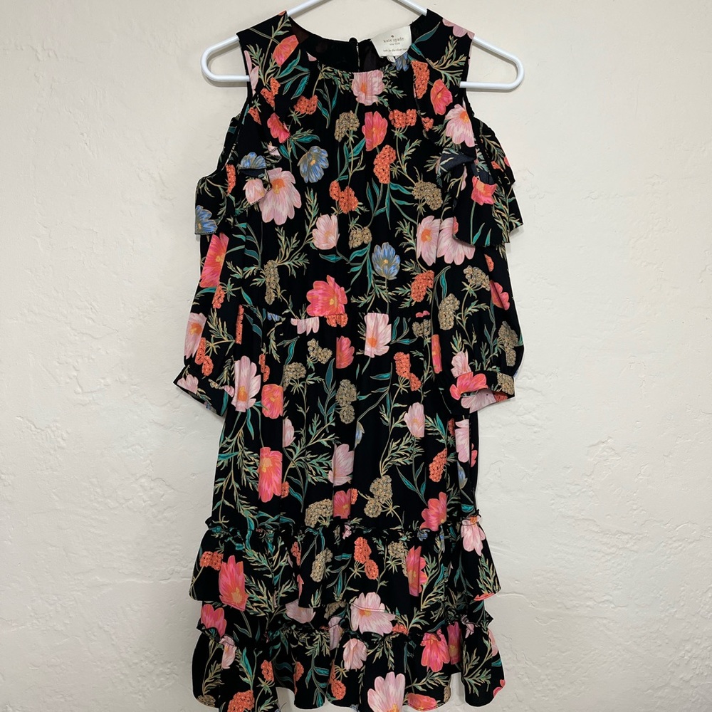 Kate Spade Womens Blossom Cold Shoulder Floral Tiered Dress 3/4 Sleeves